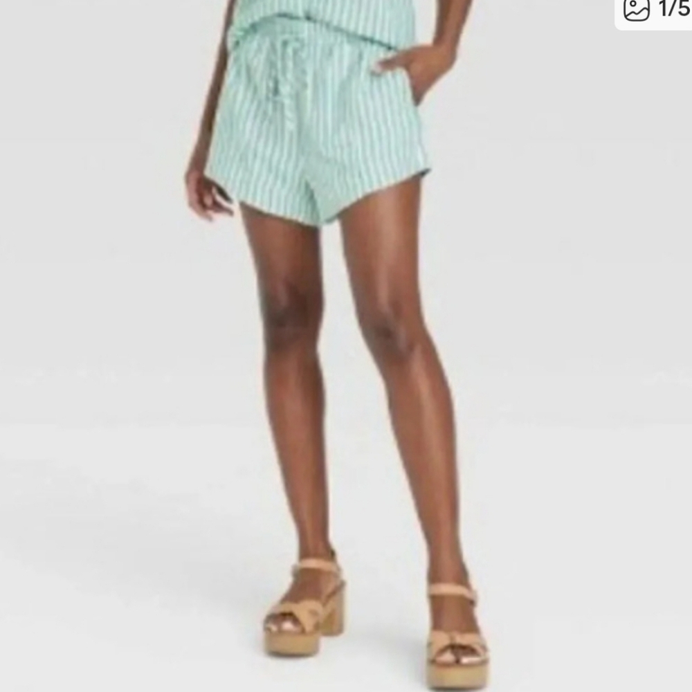 Universal Thread Mint Stripe Elastic Waist Shorts Medium